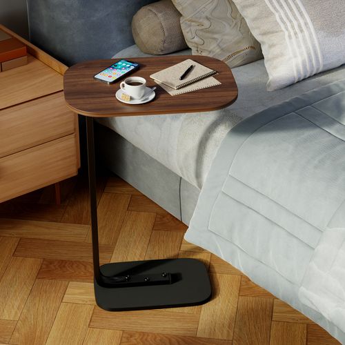 Table D’appoint - Table Basse C-forme - Structure Stable - Pour Salon Ou Chambre - Noyer