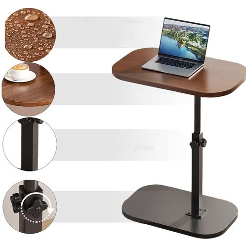 Table D’appoint C-forme - Hauteur Réglable - Plateau Pivotant 360° - Design Moderne - Marron