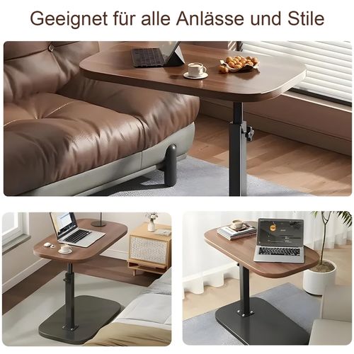 Table D’appoint C-forme - Hauteur Réglable - Plateau Pivotant 360° - Design Moderne - Marron