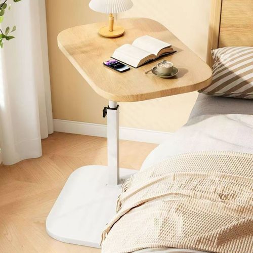 Table De Canapé C-forme - Hauteur Réglable - Plateau Pivotant 360° - Métal Et Bois - Bois Naturel