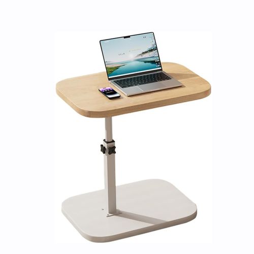 Table De Canapé C-forme - Hauteur Réglable - Plateau Pivotant 360° - Métal Et Bois - Bois Naturel