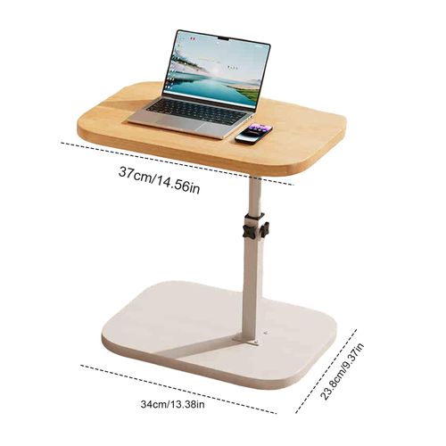 Table De Canapé C-forme - Hauteur Réglable - Plateau Pivotant 360° - Métal Et Bois - Bois Naturel