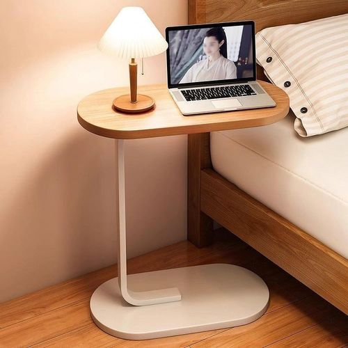 Table De Canapé Ovale - Plateau Bois - Structure Métal - Bois Naturel Et Blanc