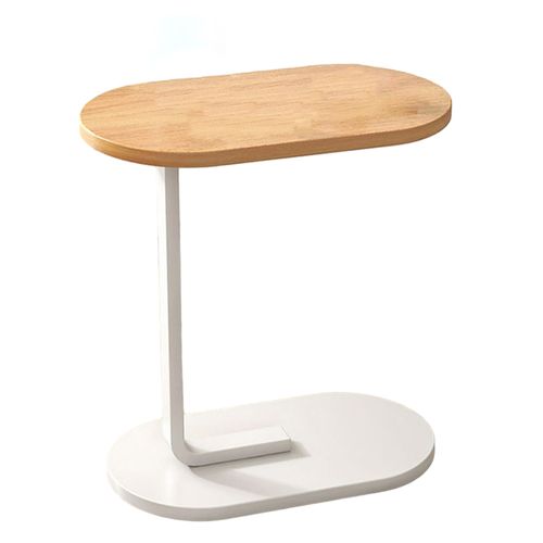 Table De Canapé Ovale - Plateau Bois - Structure Métal - Bois Naturel Et Blanc