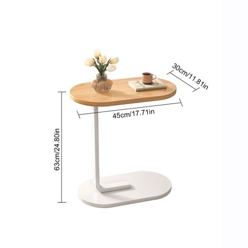 Table De Canapé Ovale - Plateau Bois - Structure Métal - Bois Naturel Et Blanc