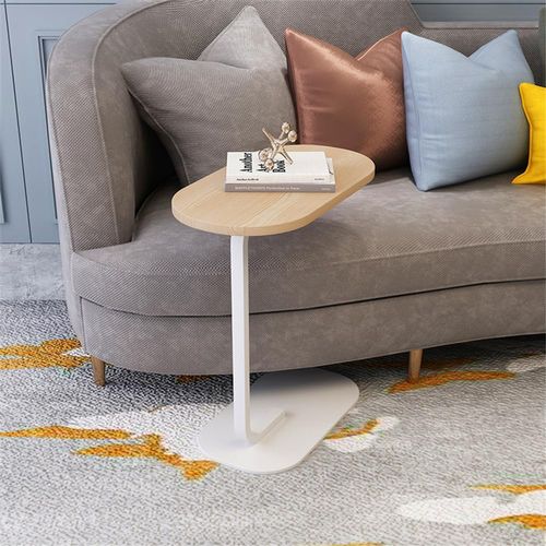 Table De Canapé Ovale - Plateau Bois - Structure Métal - Bois Naturel Et Blanc