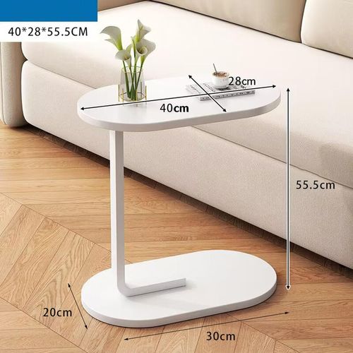 Table De Canapé Ovale - Mini Table Mobile - Plateau Bois - Cadre Métal - Blanc
