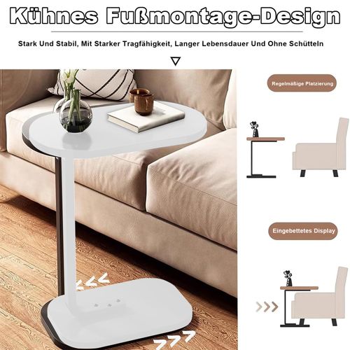 Table De Canapé Ovale - Mini Table Mobile - Plateau Bois - Cadre Métal - Blanc