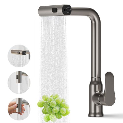Robinet De Cuisine - Mitigeur Évier Avec Tête Extensible Et Pivot 360° - Acier Inoxydable - Argent