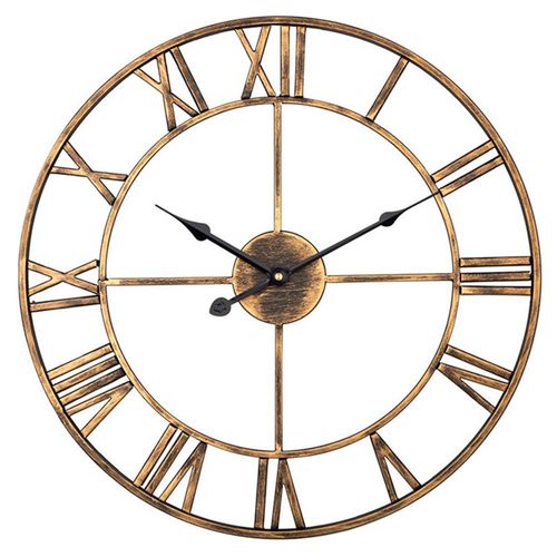 Grande Horloge Murale 50 Cm - Style Vintage - Silencieuse - Chiffres Romains - Métal - Marron
