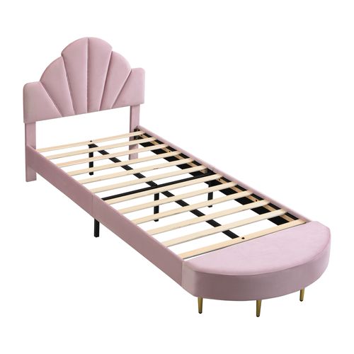 Lit Enfant 90x200 Cm - Lit Capitonné - Banc En Bout De Lit - Mousse Anti-chocs - Confortable - Rose