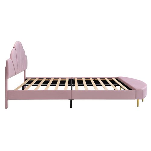 Lit Rembourré 140x200 - Tête De Lit Velours - Banc Assorti - Cadre Solide - Velours - Rose