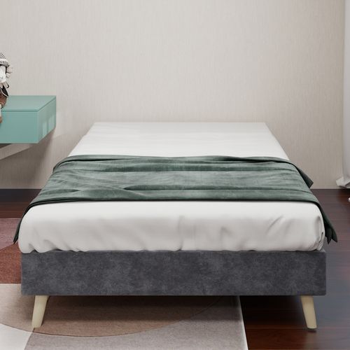 Lit Simple 90x200 Cm - Lit Adulte Bas Design Moderne - Velours Gris