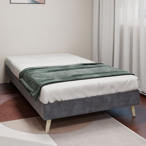 Lit Simple 90x200 Cm - Lit Adulte Bas Design Moderne - Velours Gris