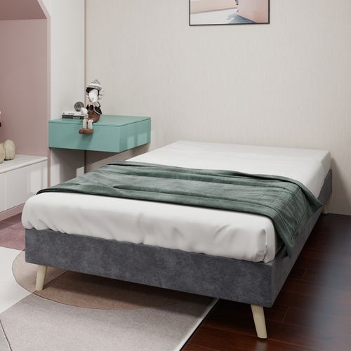 Lit Simple 90x200 Cm - Lit Adulte Bas Design Moderne - Velours Gris