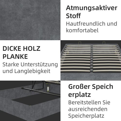 Lit Coffre Double 140×200 Cm - Chambre Ado - Vérin - Cadre Moderne - Velours - Gris