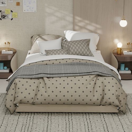 Lit Coffre Double 140×200 Cm - Chambre Ado - Vérin - Velours Doux - Beige