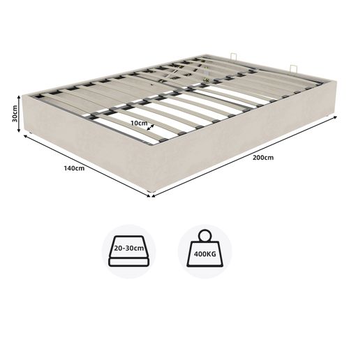 Lit Coffre Double 140×200 Cm - Chambre Ado - Vérin - Velours Doux - Beige