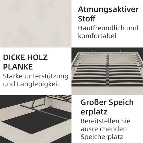 Lit Coffre Double 140×200 Cm - Chambre Ado - Vérin - Velours Doux - Beige