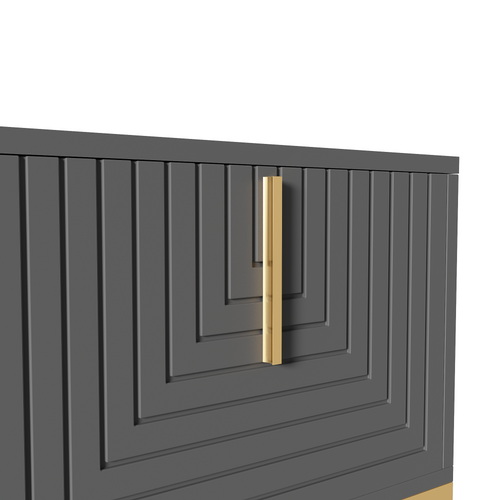 Meuble TV - 4 Portes - Poignées Dorées - Pieds Métalliques - Panneaux De Particules - Gris