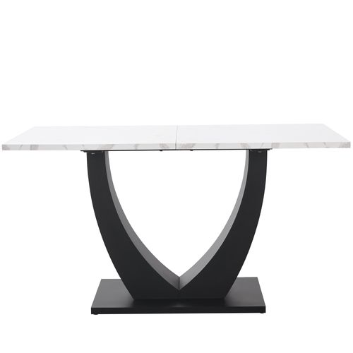 Table à Manger Rectangulaire - Effet Marbre -pieds Réglables -mdf Et Métal - Moderne - Blanc Et Noir