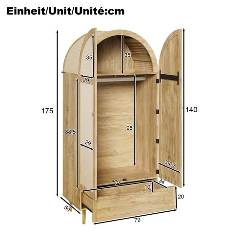 Armoire à Vêtements Bois Chêne - Tiroir  - Design Moderne - Rangement - Bois