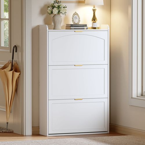 Meuble à Chaussures - 3 Portes - Anti-basculement - Rangement - Entrée Ou Salon - Mdf - Blanc