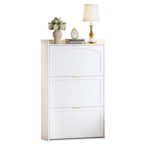 Meuble à Chaussures - 3 Portes - Anti-basculement - Rangement - Entrée Ou Salon - Mdf - Blanc