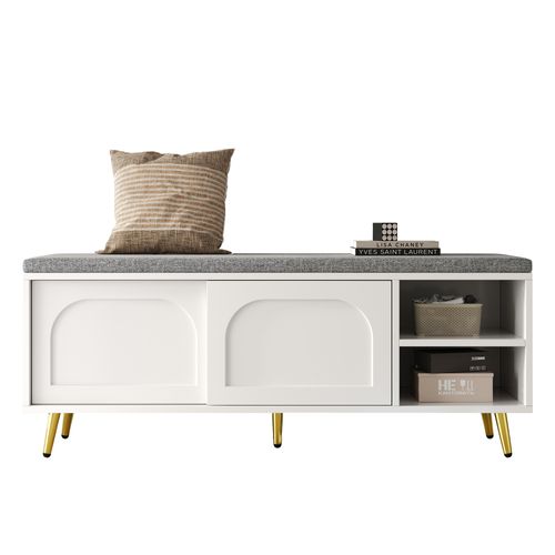 Banc à Chaussures - Coussin Moelleux - Compartiments De Rangement - Entrée Ou Chambre - Mdf - Blanc