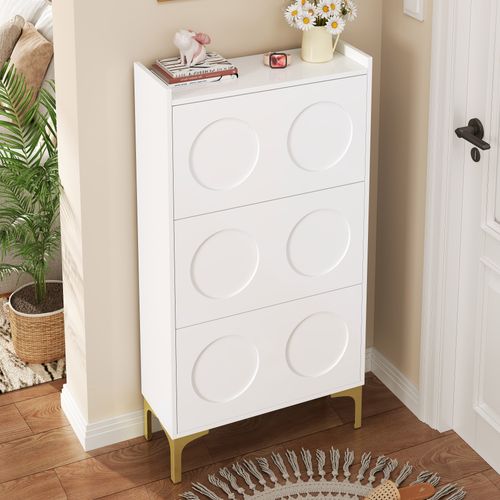 Meuble à Chaussures 3 Étages - Rangement - Moderne Et Pratique Pour Entrée Ou Couloir - Mdf - Blanc