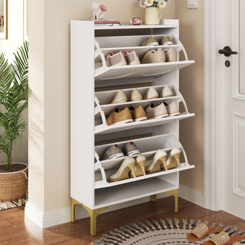 Meuble à Chaussures 3 Étages - Rangement - Moderne Et Pratique Pour Entrée Ou Couloir - Mdf - Blanc