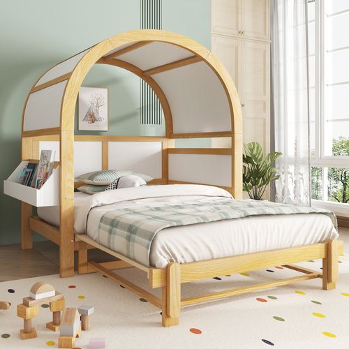 Lit Gigogne 140x200 Cm - Lit Coulissant Type Canapé - Rangement Latéral -mdf - Blanc+naturel