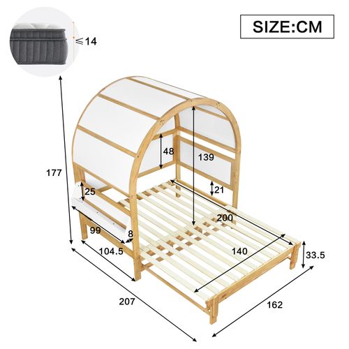Lit Gigogne 140x200 Cm - Lit Coulissant Type Canapé - Rangement Latéral -mdf - Blanc+naturel
