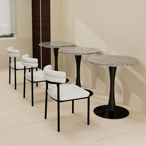 Table D’appoint Ronde - Table Basse Élégante - Contemporain - Marbre Artificiel - Noir Et Gris Foncé