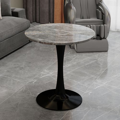 Table D’appoint Ronde - Table Basse Élégante - Contemporain - Marbre Artificiel - Noir Et Gris Foncé