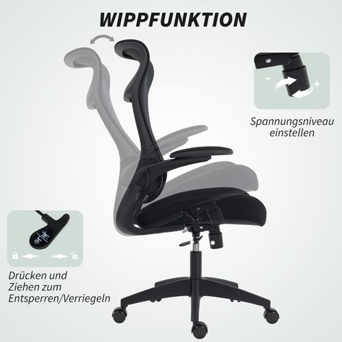 Fauteuil De Bureau Noir - Ergonomique - Accoudoirs 3d - Dossier Mesh Et Appui-tête - Pivotant