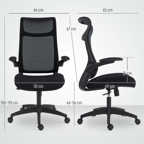 Fauteuil De Bureau Noir - Ergonomique - Accoudoirs 3d - Dossier Mesh Et Appui-tête - Pivotant