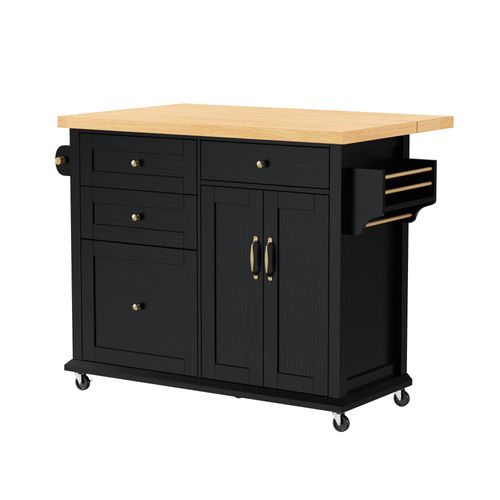 Îlot De Cuisine - Tiroirs Multifonction - Plateau Extensible - Mdf - Noir