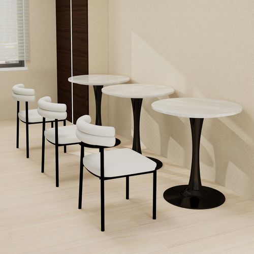 Table D’appoint Ronde - Table Basse Polyvalente - Pour Salon Ou Salle à Manger - Marbre - Noir+blanc