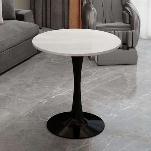 Table D’appoint Ronde - Table Basse Polyvalente - Pour Salon Ou Salle à Manger - Marbre - Noir+blanc