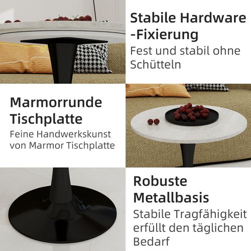 Table D’appoint Ronde - Table Basse Polyvalente - Pour Salon Ou Salle à Manger - Marbre - Noir+blanc