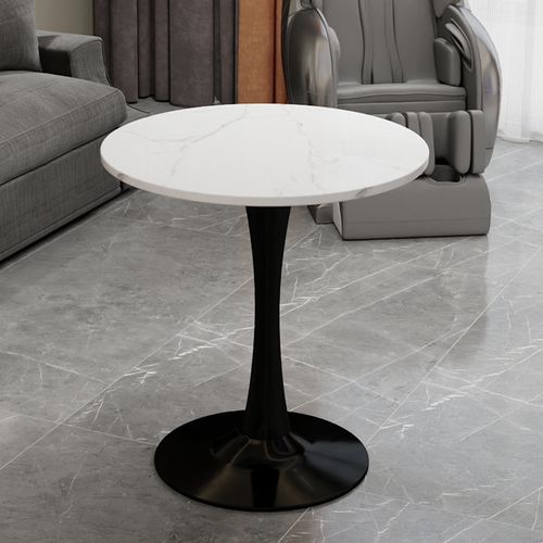 Table D’appoint Ronde - Table Basse Élégante - Structure En Fer - Marbre Artificiel - Noir Et Blanc