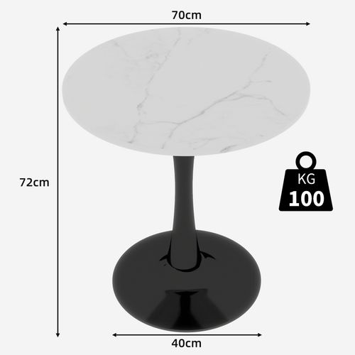 Table D’appoint Ronde - Table Basse Élégante - Structure En Fer - Marbre Artificiel - Noir Et Blanc