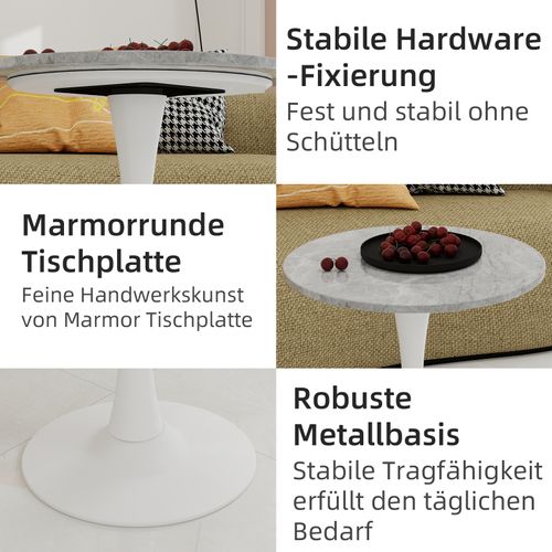 Table D’appoint Ronde - Table Basse Élégante - Pour Salon Ou Salle -marbre Artificiel -gris Et Blanc