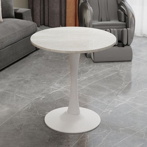 Table D’appoint Ronde -table Basse Élégante -pour Salon Ou Salle à Manger -marbre Artificiel - Blanc