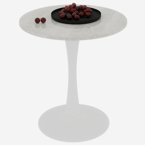 Table D’appoint Ronde -table Basse Élégante -pour Salon Ou Salle à Manger -marbre Artificiel - Blanc