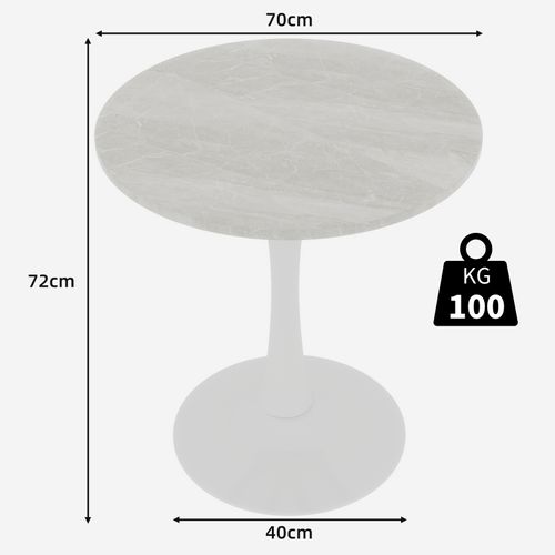 Table D’appoint Ronde -table Basse Élégante -pour Salon Ou Salle à Manger -marbre Artificiel - Blanc