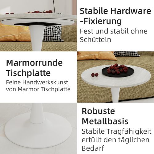 Table D’appoint Ronde -table Basse Élégante -pour Salon Ou Salle à Manger -marbre Artificiel - Blanc