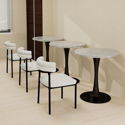 Table D’appoint Ronde - Table Basse Polyvalente - Salon Ou Salle à Manger - Marbre - Noir+gris Clair