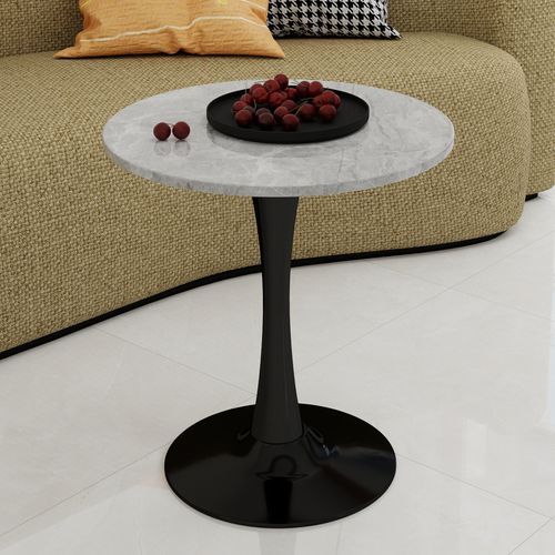 Table D’appoint Ronde - Table Basse Polyvalente - Salon Ou Salle à Manger - Marbre - Noir+gris Clair